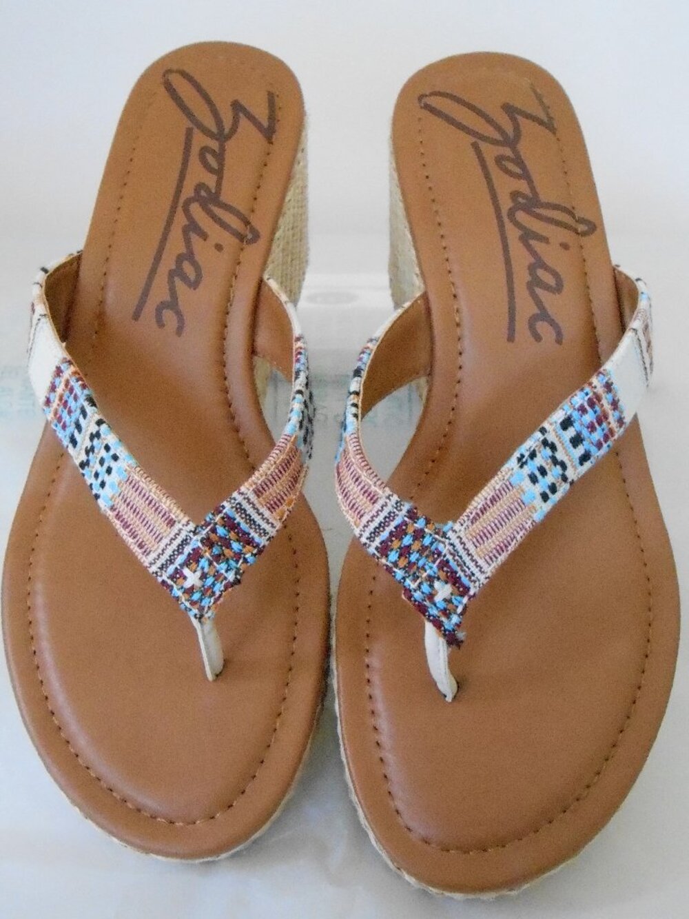Zodiac Rio Women's Thong Aztec Print Textured Platform Wedge Sandals Size-8M